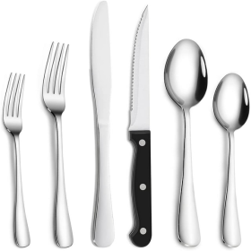 Cibeat 24-Piece Silverware Set with Steak Knives, Stainless Steel Flatware Set, Kitchen Cutlery Set for 4, Include Steak Knife/Fork/Spoon