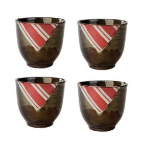 4Pcs Japanese Style Stripe Ceramic Teacups Small Straight Wine Glass 150ML