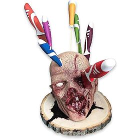 1pc, Halloween Skull Knife Holder For Kitchen, Funny Skull Knife Block, Halloween Decorative Knives Storage Holder, Horror Kitchen Knife Organizer