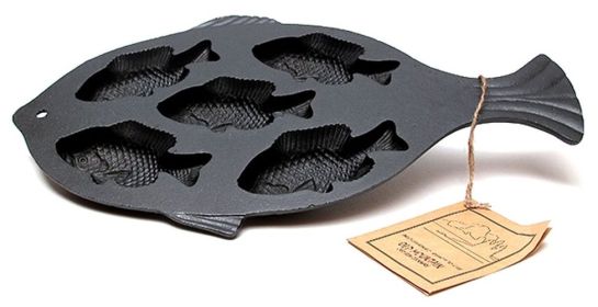 Old Mountain Cast Iron Preseasoned Fish Cornbread Pan