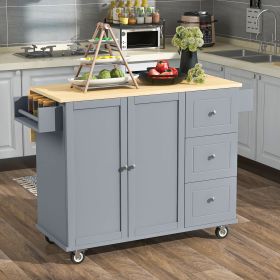 Rolling Mobile Kitchen Island with Solid Wood Top and Locking Wheels,52.7 Inch Width,Storage Cabinet and Drop Leaf Breakfast Bar,Spice Rack