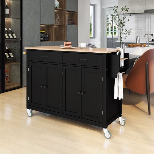Kitchen Island Cart with Solid Wood Top and Locking Wheels,54.3 Inch Width,4 Door Cabinet and Two Drawers,Spice Rack, Towel Rack (Black) Kitchen Island Cart with Solid Wood Top and Locking Wheels,54.3 Inch Width,4 Door Cabinet and Two Drawers,Spice Rack, Towel Rack (Black)