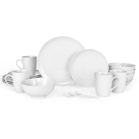 Miibox White Dinnerware Set,20-Piece Service For 4,with Dinner Plates,Salad Plate,Bowls,Mugs and Teaspoons,Porcelain Durable for Christmas,Halloween