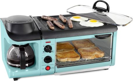 Nostalgia 3-in-1 Breakfast Station - Includes Coffee Maker, Non-Stick Griddle, and 4-Slice Toaster Oven - Versatile Breakfast Ma