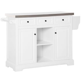 HOMCOM Rolling Kitchen Island with Storage, Kitchen Cart with Stainless Steel Top, Spice Rack & Drawers, White