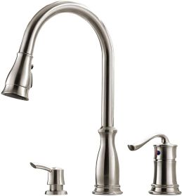 APPASO 3 Hole Pull Down Kitchen Faucet with Pull Down Sprayer Stainless Steel Brushed Nickel