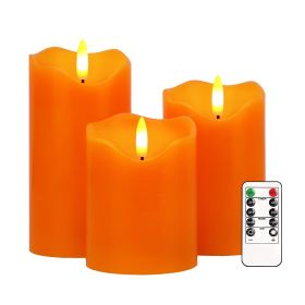 Flameless Candles Lights, Set of 3 Orange Flickering LED Candles with Remote & Timer, Dimmable LED Pillar Candles Battery Operated