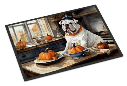 NEW English Bulldog Fall Kitchen Pumpkins Doormat Front Door Mat Indoor Outdoor Rugs for Entryway, Non Slip Washable Low Pile, 18H X 27W