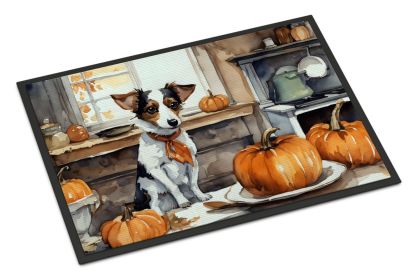 NEW Jack Russell Terrier Fall Kitchen Pumpkins Doormat Front Door Mat Indoor Outdoor Rugs for Entryway, Non Slip Washable Low Pile, 18H X 27W