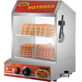 VEVOR Hot Dog Steamer, 27L/24.52Qt, 2-Tier Hut Steamer for 175 Hot Dogs & 40 Buns