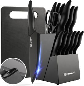 16 Pieces Kitchen Knife Block Set with Cutting Board, German Premium Quality Stainless Steel, Built-in sharpener, Dishwasher Safe, 6 Steak Knives