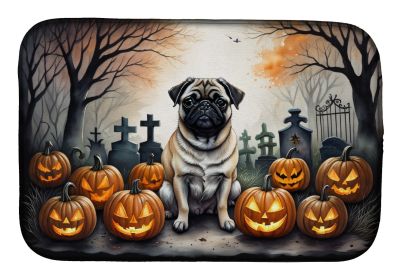 Fawn Pug Spooky Halloween Dish Drying Mat Absorbent Dish Drying Mat Pad for Kitchen Counter Dish Drainer Mat for Countertop, 14 x 21", Multicolor