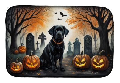 Black Labrador Retriever Spooky Halloween Dish Drying Mat Absorbent Dish Drying Mat Pad for Kitchen Counter Dish Drainer Mat for Countertop, 14 x 21"