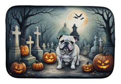 English Bulldog Spooky Halloween Dish Drying Mat Absorbent Dish Drying Mat Pad for Kitchen Counter Dish Drainer Mat for Countertop, 14 x 21"