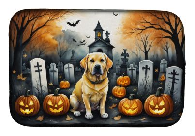 Yellow Labrador Retriever Spooky Halloween Dish Drying Mat Absorbent Dish Drying Mat Pad for Kitchen Counter Dish Drainer Mat for Countertop, 14 x 21"