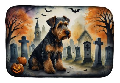 Airedale Terrier Spooky Halloween Dish Drying Mat Absorbent Dish Drying Mat Pad for Kitchen Counter Dish Drainer Mat for Countertop, 14 x 21"