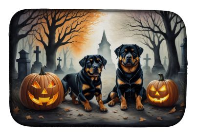 Rottweiler Spooky Halloween Dish Drying Mat Absorbent Dish Drying Mat Pad for Kitchen Counter Dish Drainer Mat for Countertop, 14 x 21", Multicolor