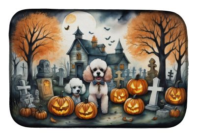 Poodle Spooky Halloween Dish Drying Mat Absorbent Dish Drying Mat Pad for Kitchen Counter Dish Drainer Mat for Countertop, 14 x 21", Multicolor