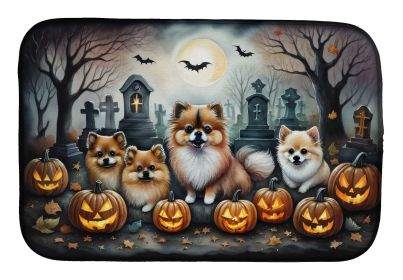 Pomeranian Spooky Halloween Dish Drying Mat Absorbent Dish Drying Mat Pad for Kitchen Counter Dish Drainer Mat for Countertop, 14 x 21", Multicolor