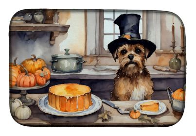 Border Terrier Fall Kitchen Pumpkins Dish Drying Mat Absorbent Dish Drying Mat Pad for Kitchen Counter Dish Drainer Mat for Countertop, 14 x 21"