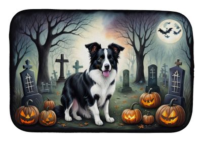 Border Collie Spooky Halloween Dish Drying Mat Absorbent Dish Drying Mat Pad for Kitchen Counter Dish Drainer Mat for Countertop, 14 x 21", Multicolor