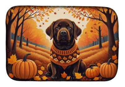 Chocolate Labrador Retriever Fall Dish Drying Mat Absorbent Dish Drying Mat Pad for Kitchen Counter Dish Drainer Mat for Countertop, 14 x 21"