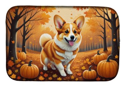 Corgi Fall Dish Drying Mat Absorbent Dish Drying Mat Pad for Kitchen Counter Dish Drainer Mat for Countertop, 14 x 21", Multicolor