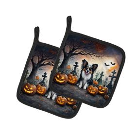 Papillon Spooky Halloween Pair of Pot Holders Kitchen Heat Resistant Pot Holders Sets Oven Hot Pads for Cooking Baking BBQ, 7 1/2 x 7 1/2