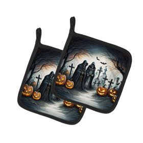 The Grim Reaper Spooky Halloween Pair of Pot Holders Kitchen Heat Resistant Pot Holders Sets Oven Hot Pads for Cooking Baking BBQ, 7 1/2 x 7 1/2