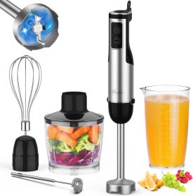 Immersion Blender Handheld, 1100W 5-in-1 Multi-Purpose Hand Blender, 12-Speed Stick Blender, 600ml Beaker, 500ml Chopper, Egg Whisk, Milk Frother