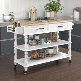 56 inch Rolling Kitchen Island with Storage,Kitchen Cart with Solid OAK Wood Top,Two-sided Kitchen island Cart on Wheels ,Wine and Spice Rack