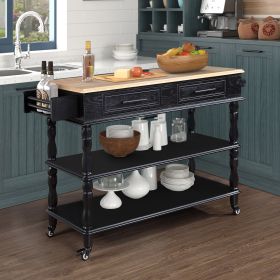 56 inch Rolling Kitchen Island with Storage,Kitchen Cart with Solid OAK Wood Top,Two-sided Kitchen island Cart on Wheels , Wine and Spice Rack