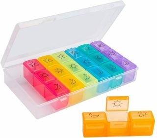 Pill Box Case Organizer Dispenser Weekly Pills Planner AM PM 7 Day Medications (Option: Default)