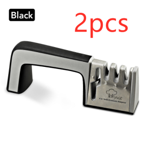 A Four-in-one Family Uses A Sharpener To Sharpen A Kitchen Knife (Option: 2pcs black)