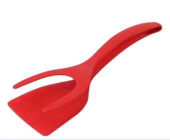 Two-in-one Pancake Flip Omelet Tongs (Color: Red)