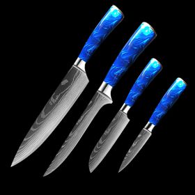 8-inch Chef Knife with Blue Resin Handle (Option: Blue 4piece setB)