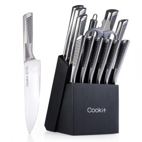 Kitchen Knife Set, 15 Piece Knife Sets with Block, Chef Knives with Non-Slip German Stainless Steel Hollow Handle Cutlery Set with Multifunctional Sci (Option: Default)