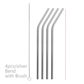 Colourful Reusable Stainless Steel Straws (Option: Silver-BEND)