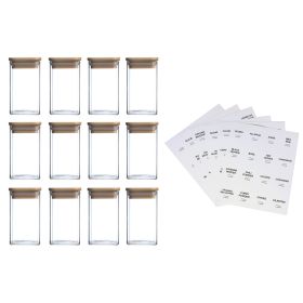 12 Pcs Square Spice Jars With 72 Stickers, Kitchen Pepper Jars For Salt Seasoning, Snacks, Tea, Coffee (Option: Twelve)