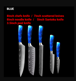 8-inch Chef Knife with Blue Resin Handle (Option: Blue 5PC)