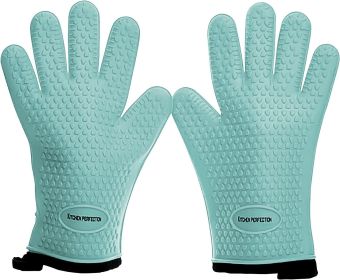 KITCHEN PERFECTION Silicone Smoker Oven Gloves -Extreme Heat Resistant BBQ Gloves-Handle Hot Food Right on Your Grill Fryer & Pit |Waterproof Grilling (Color: Turquoise)