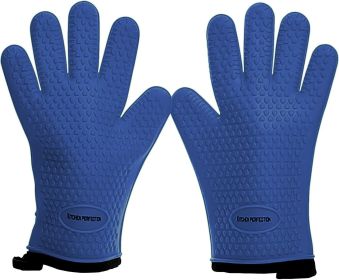 KITCHEN PERFECTION Silicone Smoker Oven Gloves -Extreme Heat Resistant BBQ Gloves-Handle Hot Food Right on Your Grill Fryer & Pit |Waterproof Grilling (Color: Classic blue)