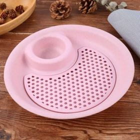 1pc Dumpling Tray; Drain Double-layer Plate With Vinegar Plate; Household Round Plastic Large Dinner Plate; Tray For Dumplings (Color: Pink)