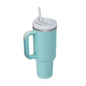 Mug Tumbler with Handle Insulated Tumbler with Lids Straw Stainless Steel Coffee Cups with Adjustable Strap Water Bottle Pouch (Color: Lake Water Green cup)