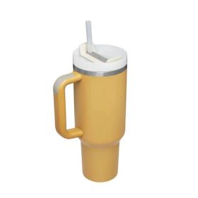 Mug Tumbler with Handle Insulated Tumbler with Lids Straw Stainless Steel Coffee Cups with Adjustable Strap Water Bottle Pouch (Color: Yellow cup)