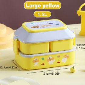 Portable Cute Lunch Box School Kids Plastic Picnic Bento Box Microwave Food Box With Spoon Fork Compartments Storage Containers (Color: Large yellow, Ships From: China)