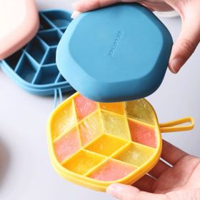 Silicone 12 Cavity Hexagon 3D Ice Mold DIY Popsicle Mould Ice Cream Makers Storage Box (Color: Light blue2)