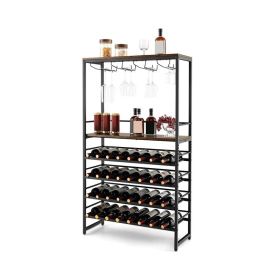 Industrial Freestanding Wooden Wine Bar Cabinet Wine Rack Table (Color: Brown, Type: Wine rack)