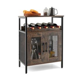 Household Simply Industrial Style Liquor Cabinet with Wine Rack (Color: Rustic Brown, Type: Style B)