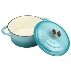 COOKWIN Enameled Cast Iron Dutch Oven with Self Basting Lid;  Enamel Coated Cookware Pot 5QT (Color: Teal)